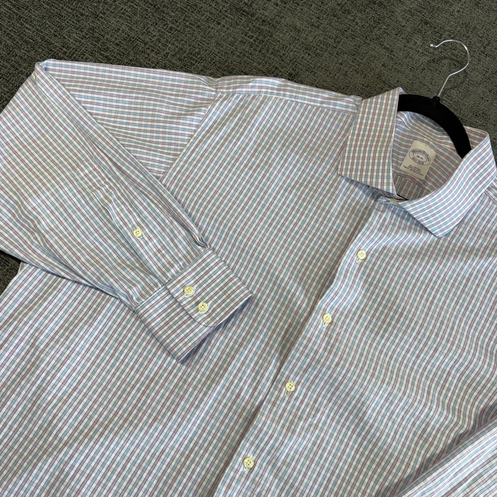 Brooks Brothers Dress Shirt 18-35 Blue Purple Check Italian Fabric Made in USA